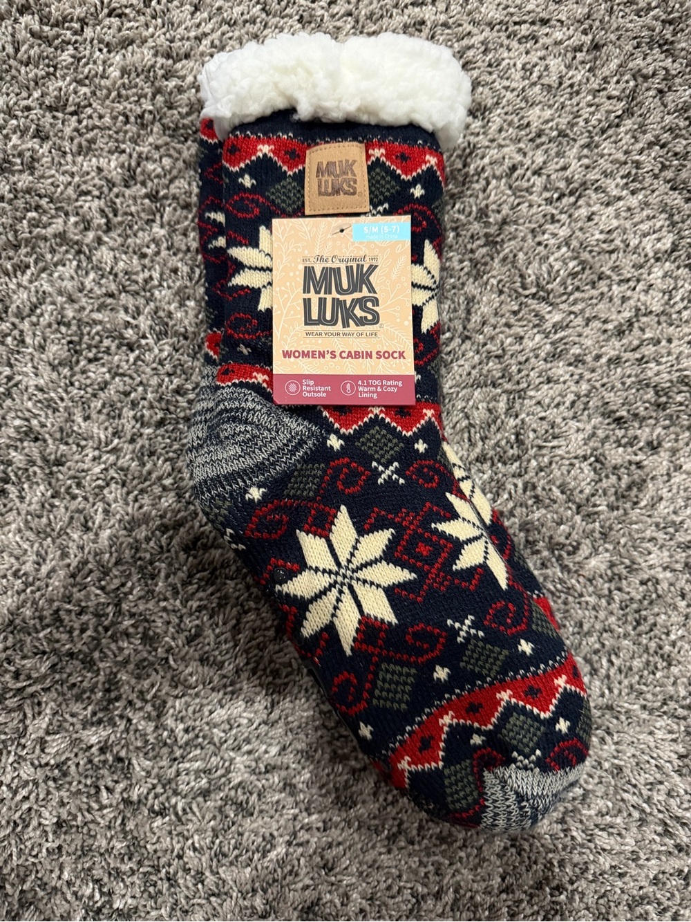 Muk Luks Women's Cabin Socks - Navy, Red & Cream